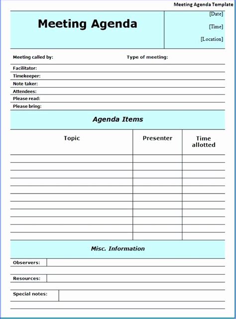 Meeting Agenda Template Excel