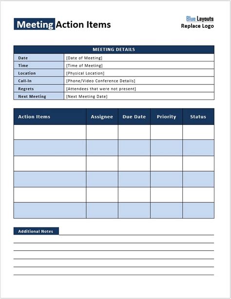 Meeting Notes And Action Items Template
