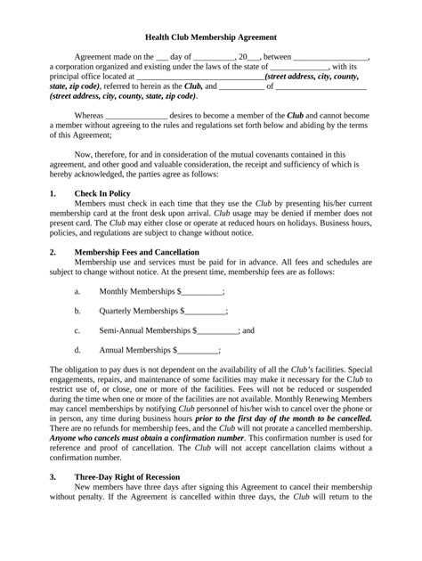 Membership Contract Agreement Template