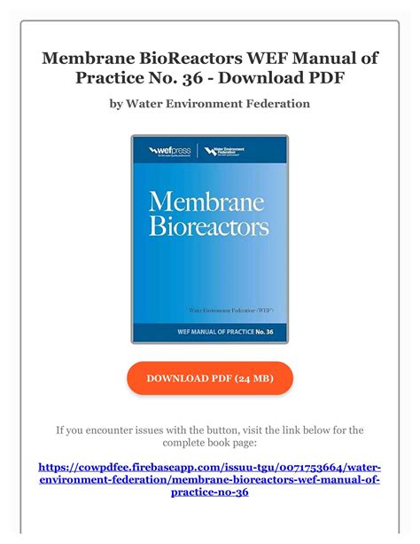 Membrane BioReactors WEF Manual Of Practice No. 36 Ebook Kindle Editon