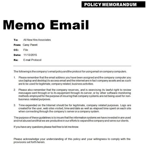 Memo Email Template
