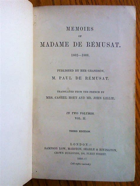 Memoirs of Madame de R Musat. 1802-1808... Doc