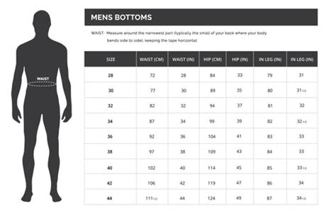 Men's Bottom Size Chart