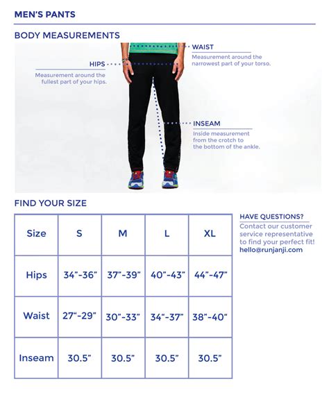 Men's Size Chart Pants