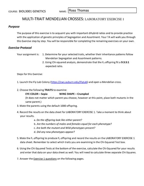 Mendelian Genetics Lab Answers Epub