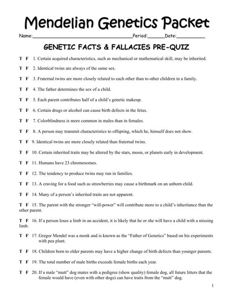 Mendelian Genetics Packet With Answers Doc