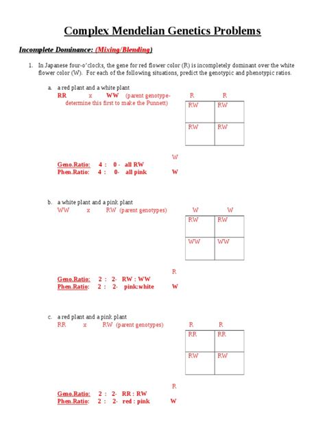 Mendelian Genetics Problems Answers Doc