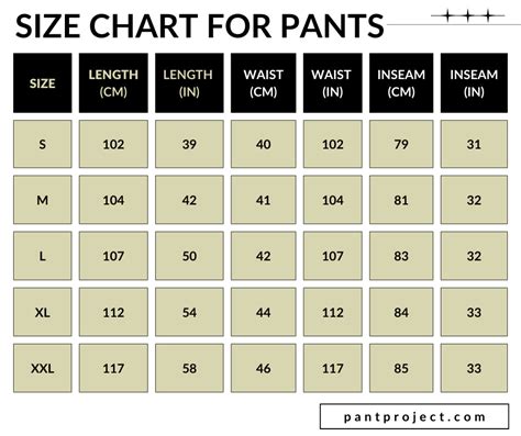 Mens Pants Measurement Chart
