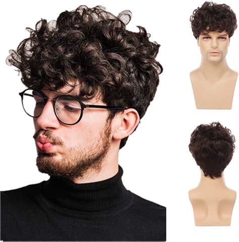 Mens Real Wigs With Bangs 6" Short Black Wigs