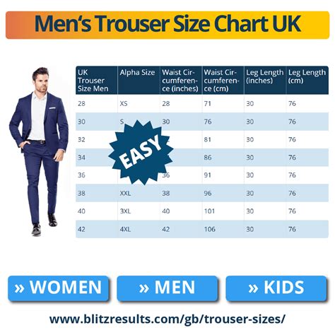 Mens Trouser Size Chart Conversion