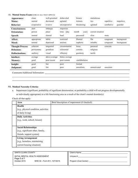 Mental Status Exam Template Word Doc