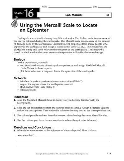 Mercalli Scale Lab Answer Doc