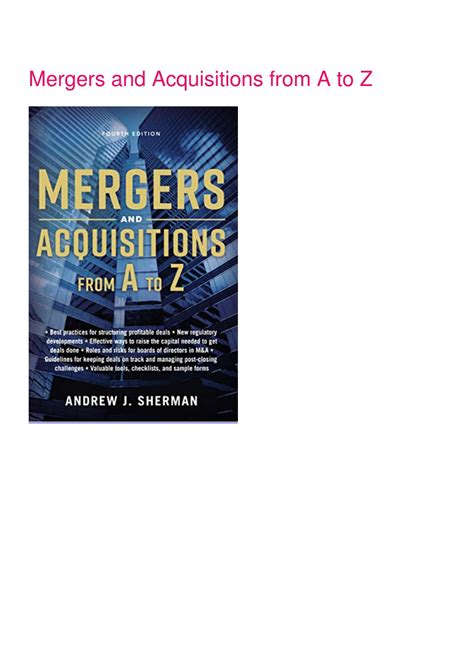 Mergers and Acquisitions From A to Z Epub