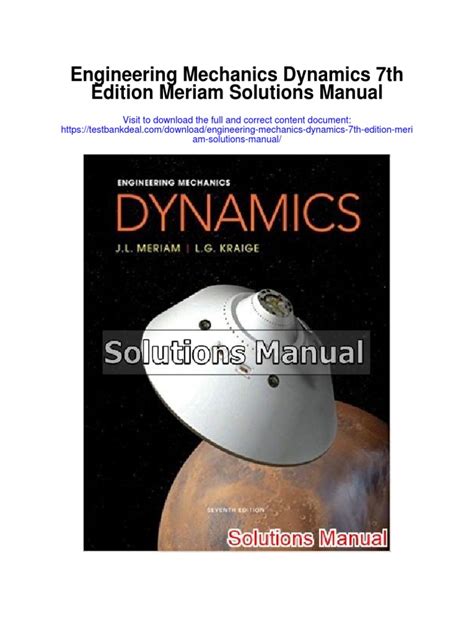 Meriam Dynamics 7th Edition Solutions Free Downloads PDF