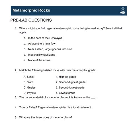 Metamorphic Rock Test Questions And Answers Doc
