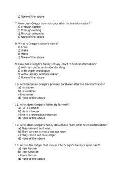 Metamorphosis Multiple Choice Test Key Answers Doc