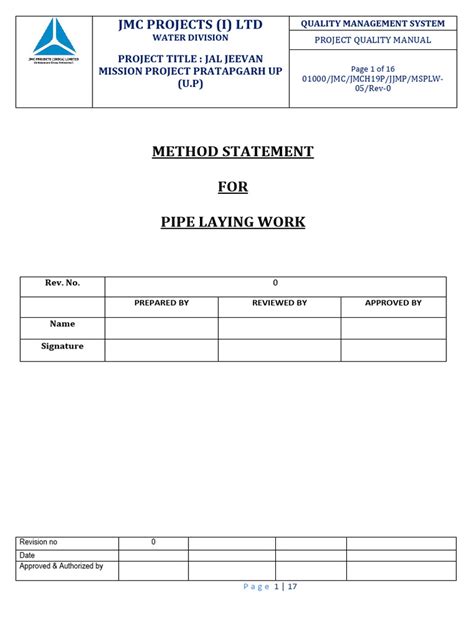 Method Statement For Laying Pvc Pipes Ebook Doc