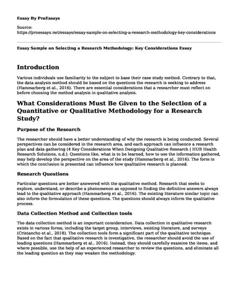 Methodology and Key Considerations