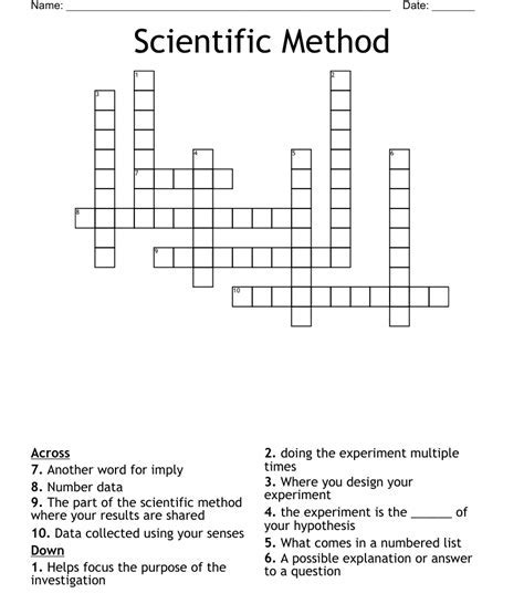 Methods of Science Crossword Puzzle: A Primer for Scientific Inquiry