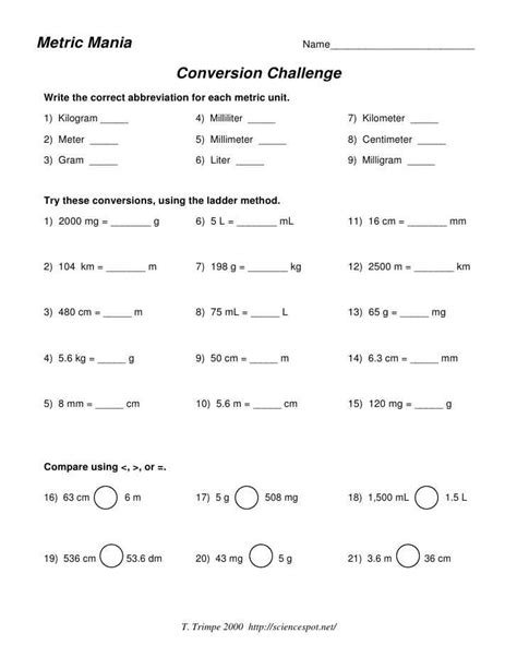 Metric Mania Answer Key Reader