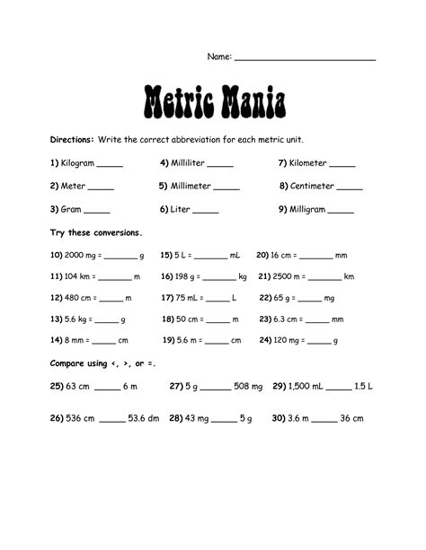 Metric Mania Worksheet Answers Epub