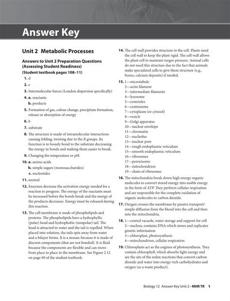 Mhr Biology Unit 5 Answer Key Doc