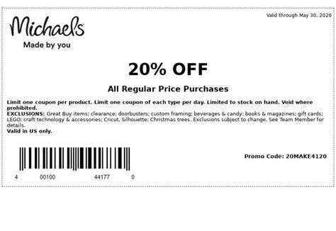 Michaels Coupons 20 Percent Off Printable