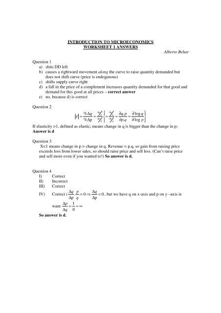 Microeconomics Workbook Answers Reader