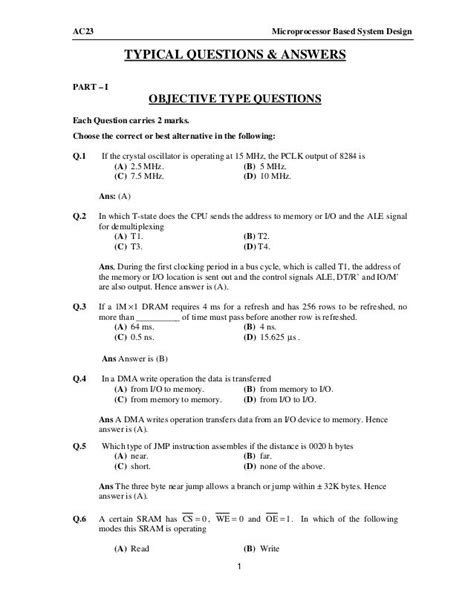 Microprocessor Objective Type Questions With Answers Doc