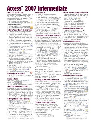 Microsoft Access 2007 Intermediate Quick Reference Guide Cheat Sheet of Instructions Tips and Shortcuts Laminated Card Epub