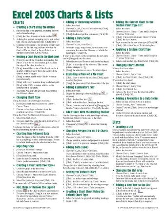 Microsoft Excel 2003 Charts and Lists Quick Reference Guide Cheat Sheet of Instructions Tips and Shortcuts Laminated Card Doc