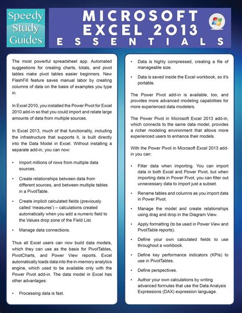 Microsoft Excel 2013 Essentials Speedy Study Guides Epub