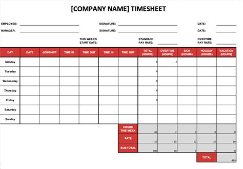 Microsoft Excel Time Card Template