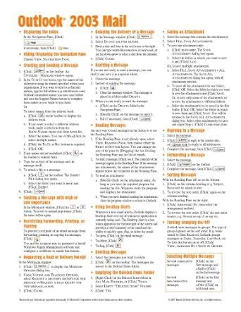 Microsoft Outlook 2003 Mail Quick Reference Guide Cheat Sheet of Instructions Tips and Shortcuts Laminated Card Doc