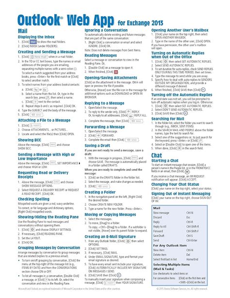 Microsoft Outlook Web App OWA for Exchange 2013 Quick Reference Guide Cheat Sheet of Instructions Tips and Shortcuts Laminated Card Kindle Editon
