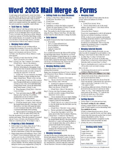 Microsoft Word 2003 Mail Merge and Forms Quick Reference Guide Cheat Sheet of Instructions Tips and Shortcuts Laminated Card Kindle Editon