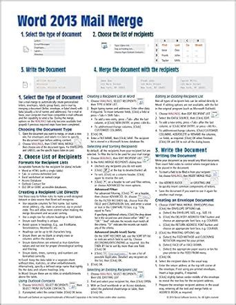 Microsoft Word 2013 Mail Merge Quick Reference Guide Cheat Sheet of Instructions Tips and Shortcuts Laminated Card Kindle Editon