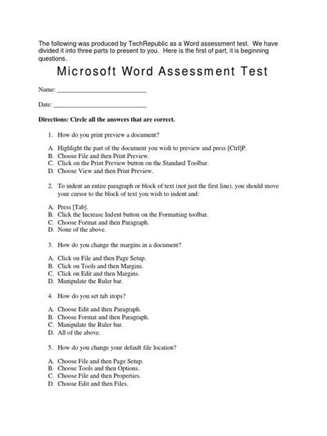 Microsoft Word Assessment Test Answers Kindle Editon