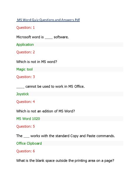 Microsoft Word Quiz Answers Kindle Editon