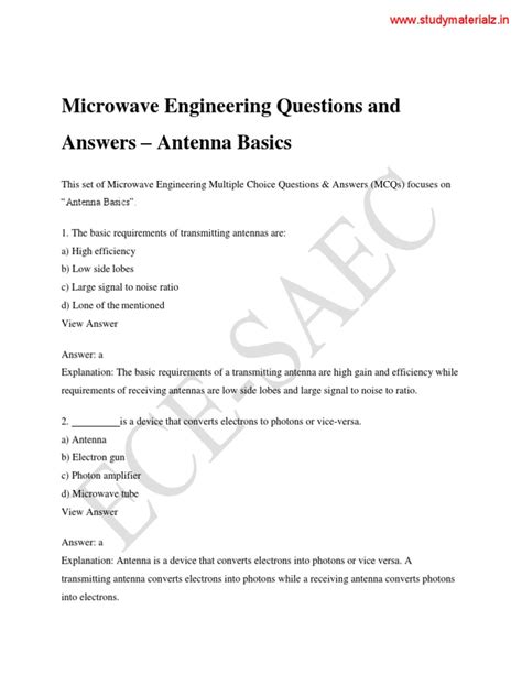 Microwave Engineering Question Answers PDF