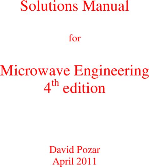 Microwave Engineering Solution Manual Epub