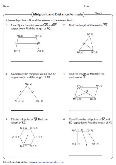 Midpoint And Distance Formula Worksheet With Answers Doc