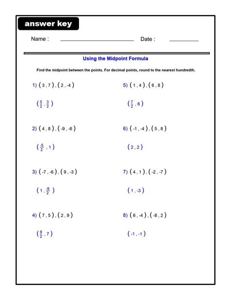 Midpoint Formula Worksheet With Answers Kindle Editon