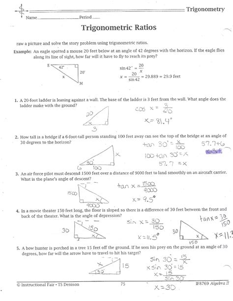 Milliken Publishing Company Trigonometric Ratios Answer Doc