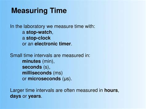 Milliseconds to Day: Measuring the Passage of Time