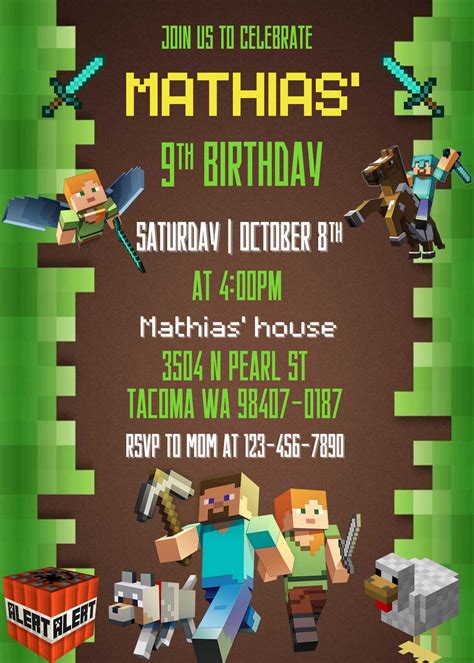 Minecraft Birthday Invite Template Free