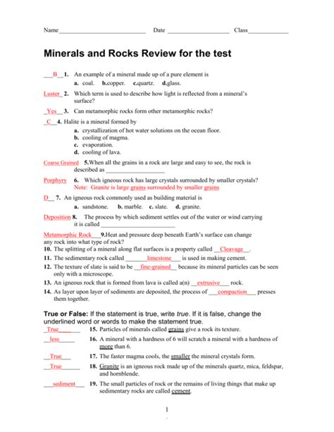 Minerals Chapter Assessment Reviewing Vocabulary Answers Doc