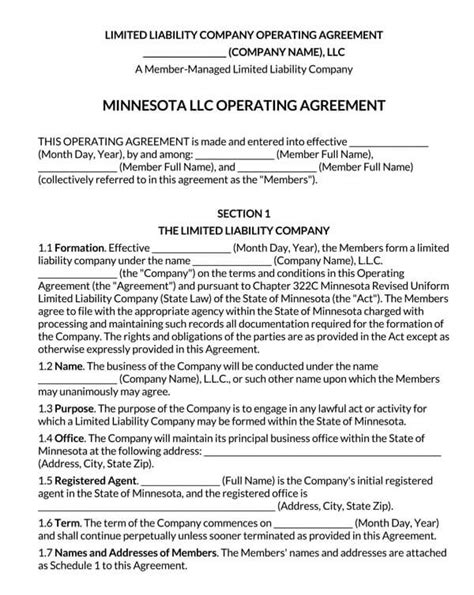 Minnesota Llc Operating Agreement Template