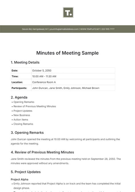 Minutes From Meeting Template