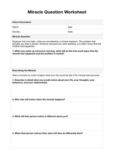 Miracle Question Solution Focused Worksheet Reader